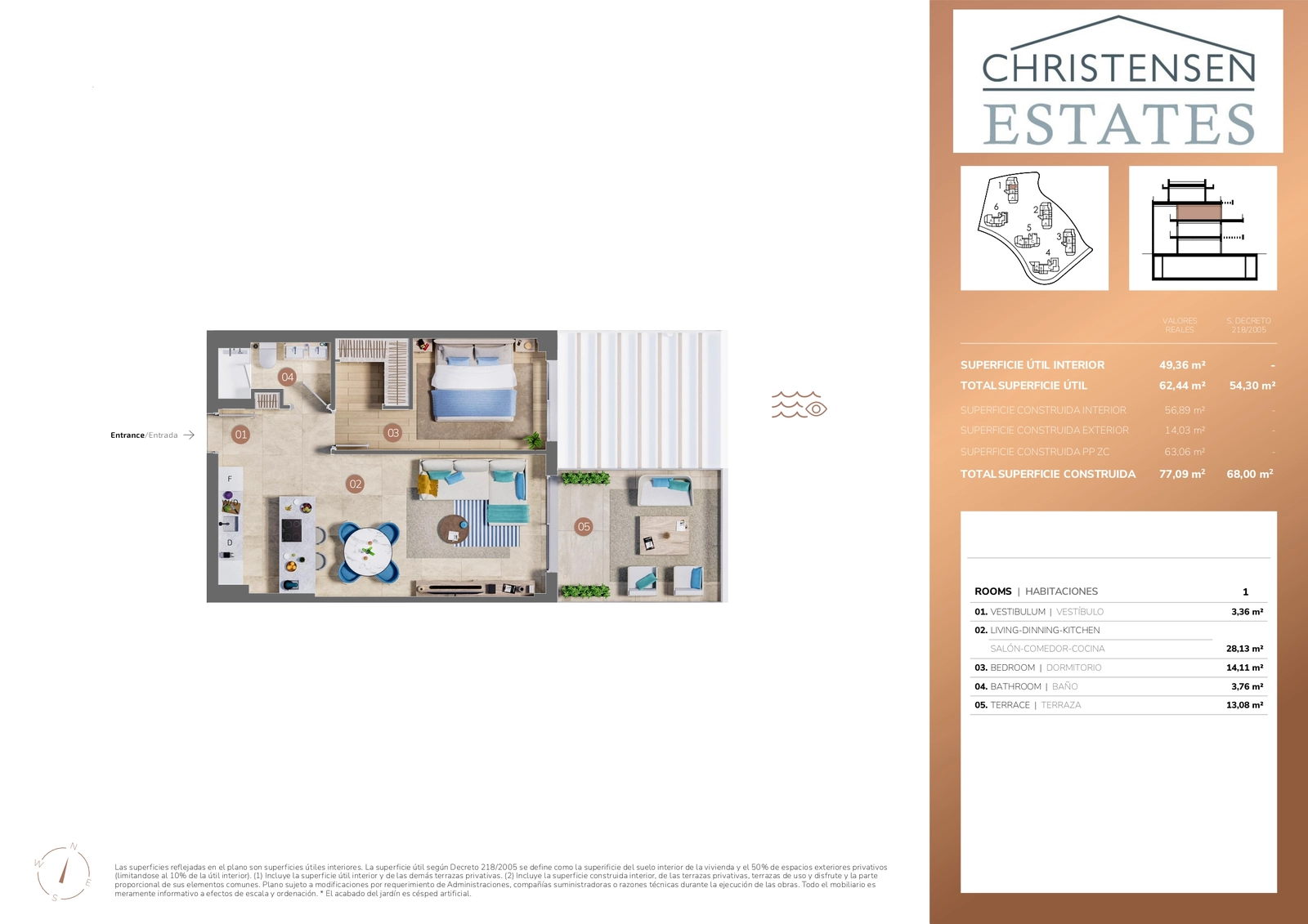 En intelligent designet ét-værelses indretning, der tilbyder et flydende, åbent opholdsrum, som maksimerer komfort og lys.