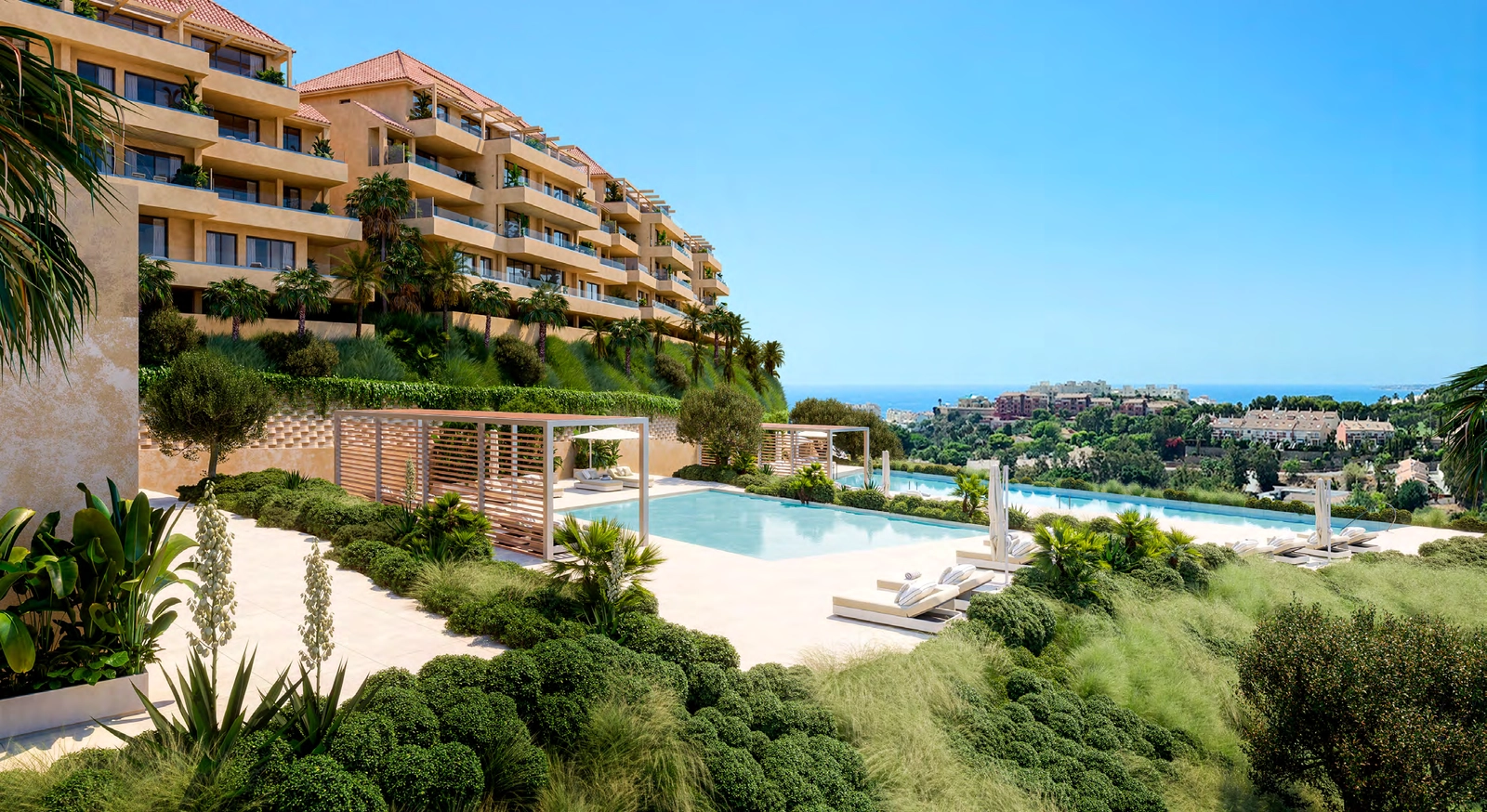 Infinity-poolen, hvor du kan svømme eller slappe af, mens du nyder udsigten over Benalmádenas smukke kystlandskab.