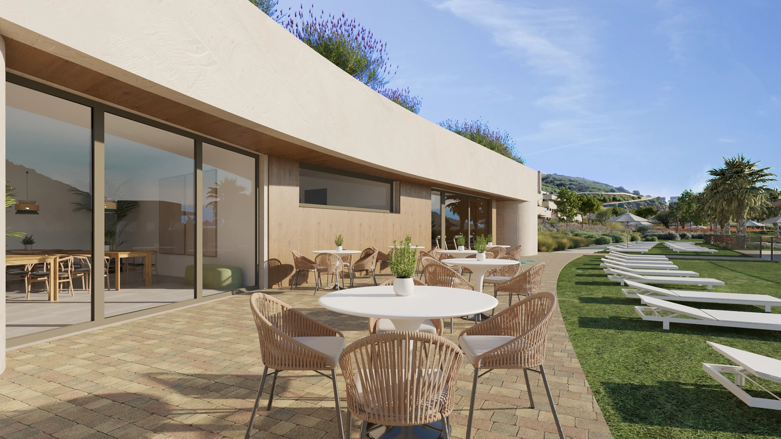 Slap af på terrassen ved beboernes sociale klub.