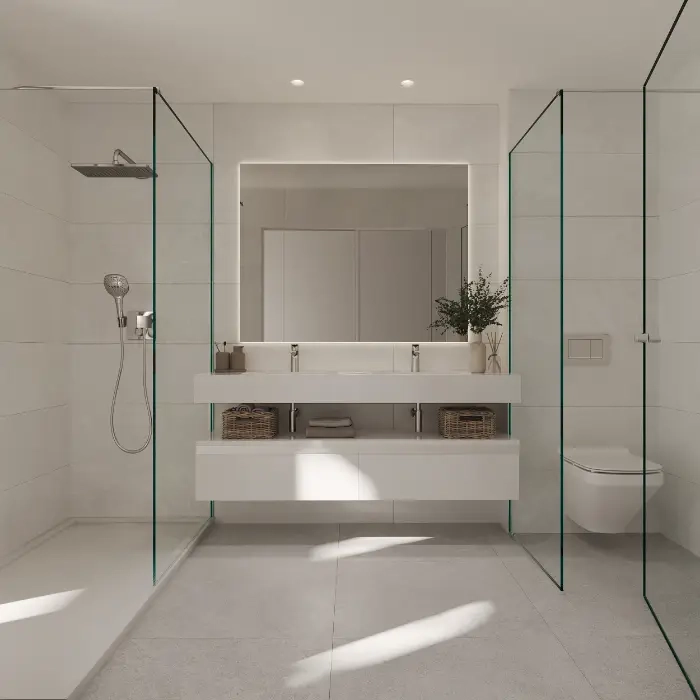 Elegante badeværelser har materialer af høj kvalitet, moderne design og rummelige walk-in brusere for en spa-lignende oplevelse.