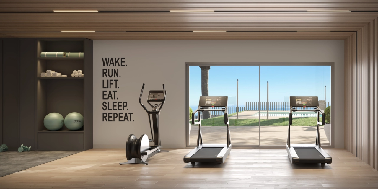 Hold dig aktiv i det topmoderne fitnessrum med inspirerende udsigt over Costa del Sol.