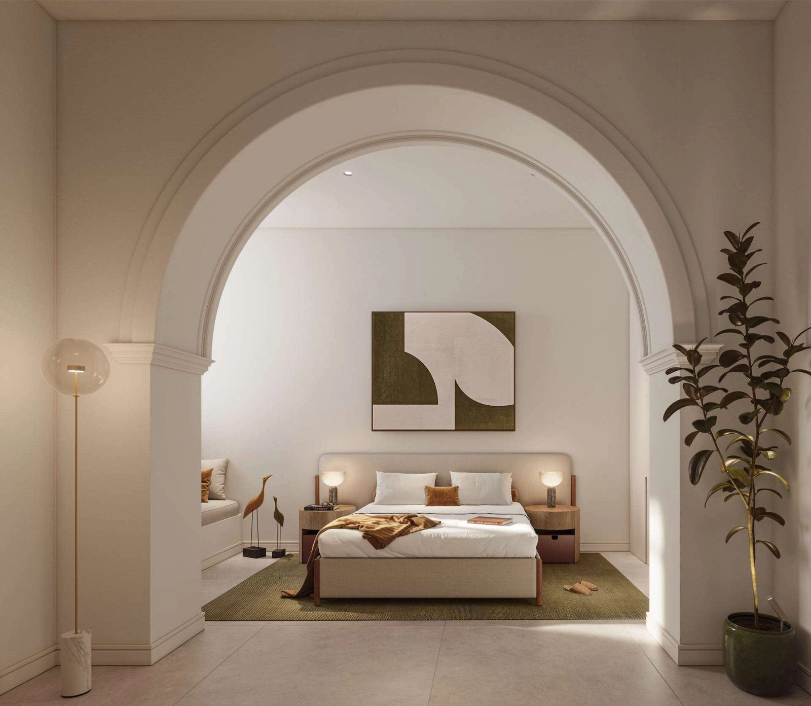 Elegante designdetaljer, som denne smukke buegang, skaber en unik og sofistikeret atmosfære i hjemmet.