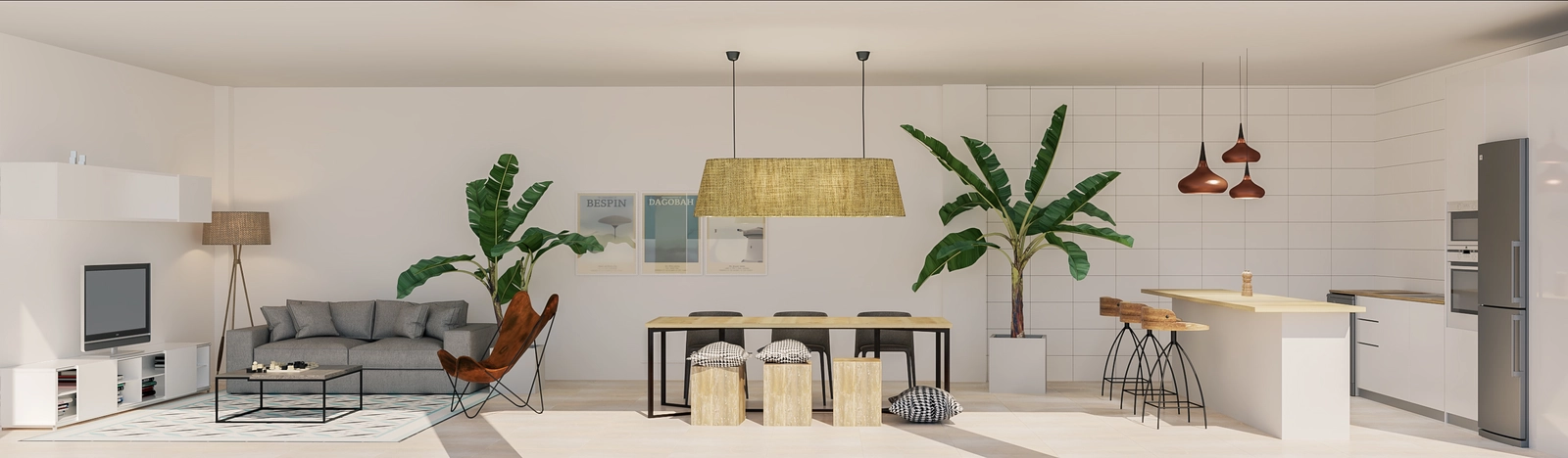 Et smukt designet indendørsområde, hvor beboere kan slappe af og socialisere.