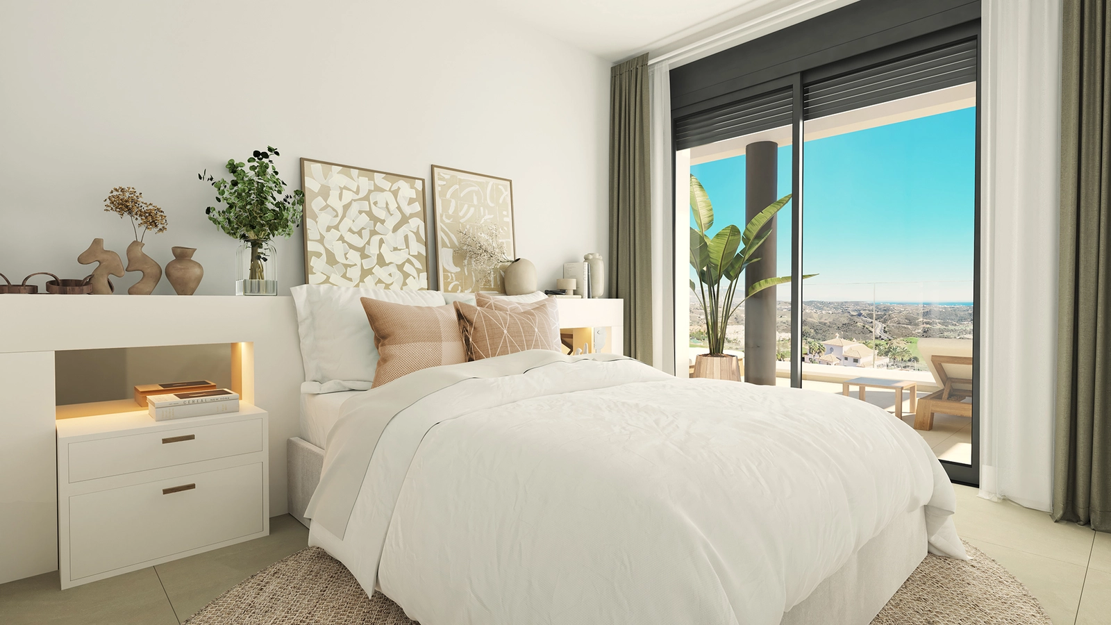 Gæsteværelser er lyse og indbydende med direkte adgang til det fri.