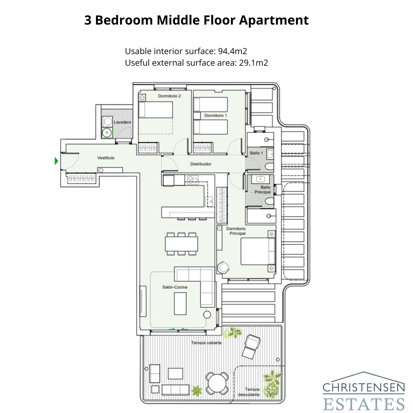 Denne lejlighed med tre soveværelser tilbyder en intelligent indretning med generøse indendørs og udendørs opholdsområder.