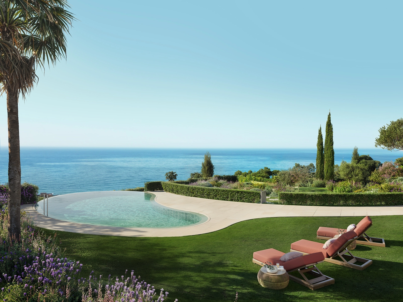 Slap af ved den smukke infinity-pool med betagende udsigt over Middelhavet.