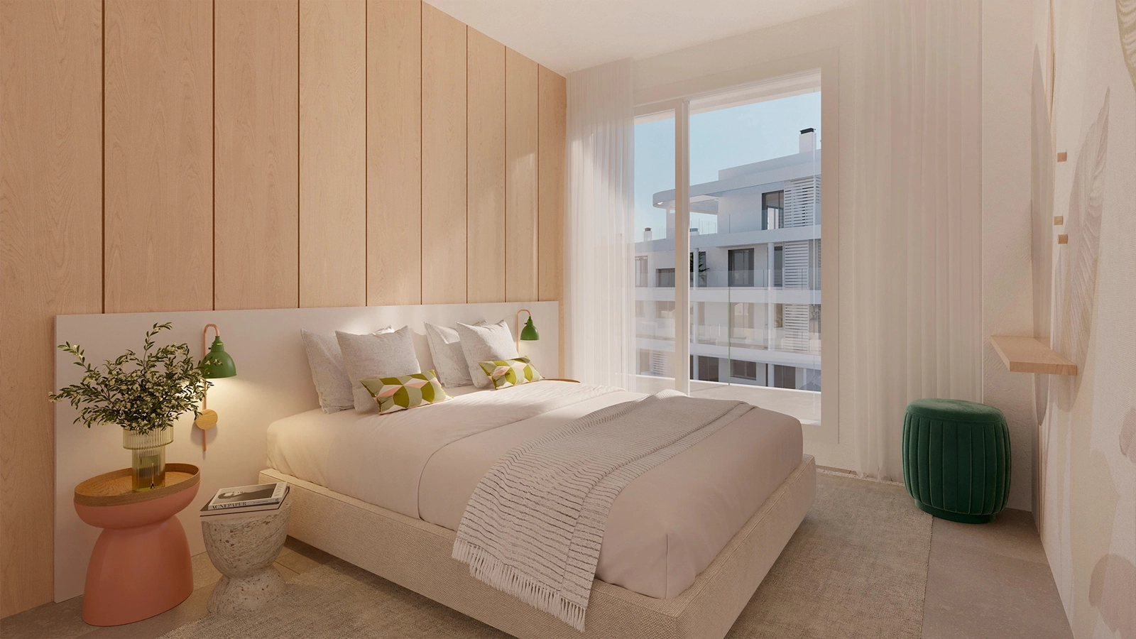 Et komfortabelt og stilfuldt opholdsområde, der forbinder direkte til et privat og fredeligt haveområde.