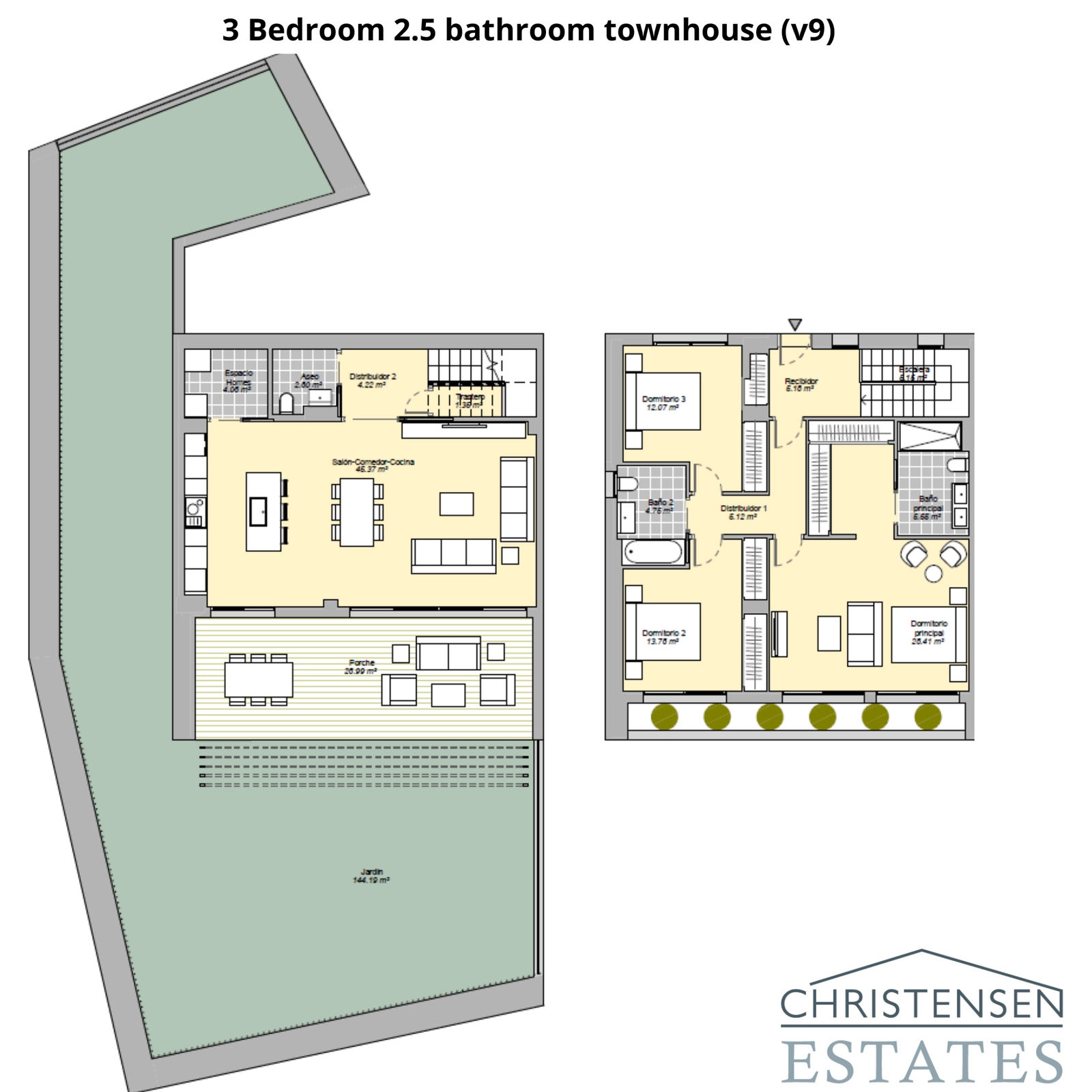 Denne indretning med tre soveværelser i rækkehuset byder på en rummelig privat have og et åbent opholdsområde, ideelt til indendørs-udendørs liv.