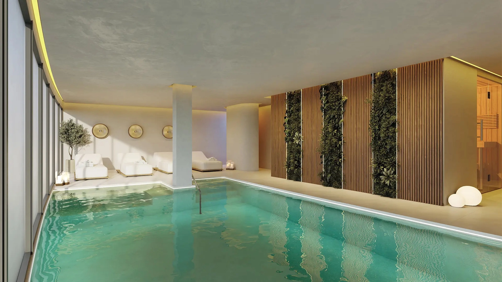 Wellnesscenter med indendørs pool og spa for afslapning året rundt.