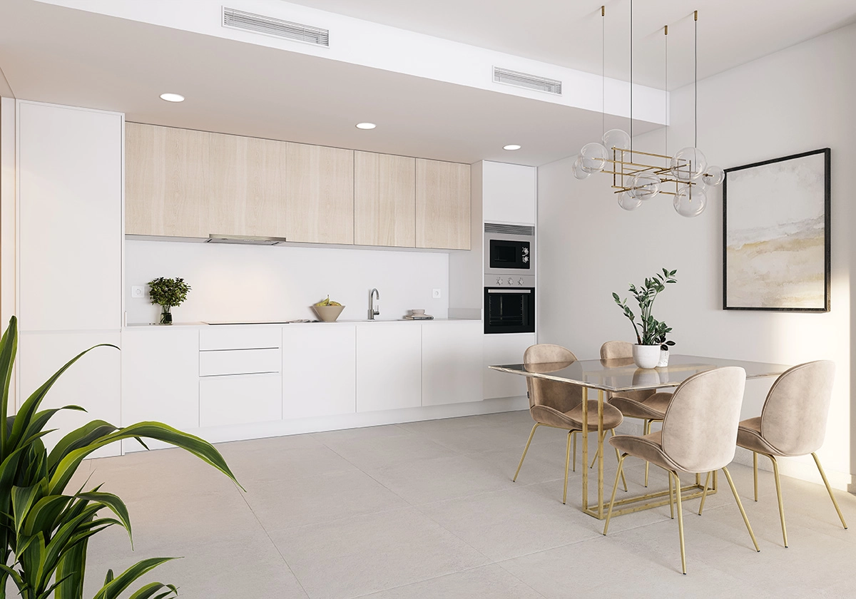 Det moderne køkken er designet med stil og funktion og byder på hårde hvidevarer af høj kvalitet.