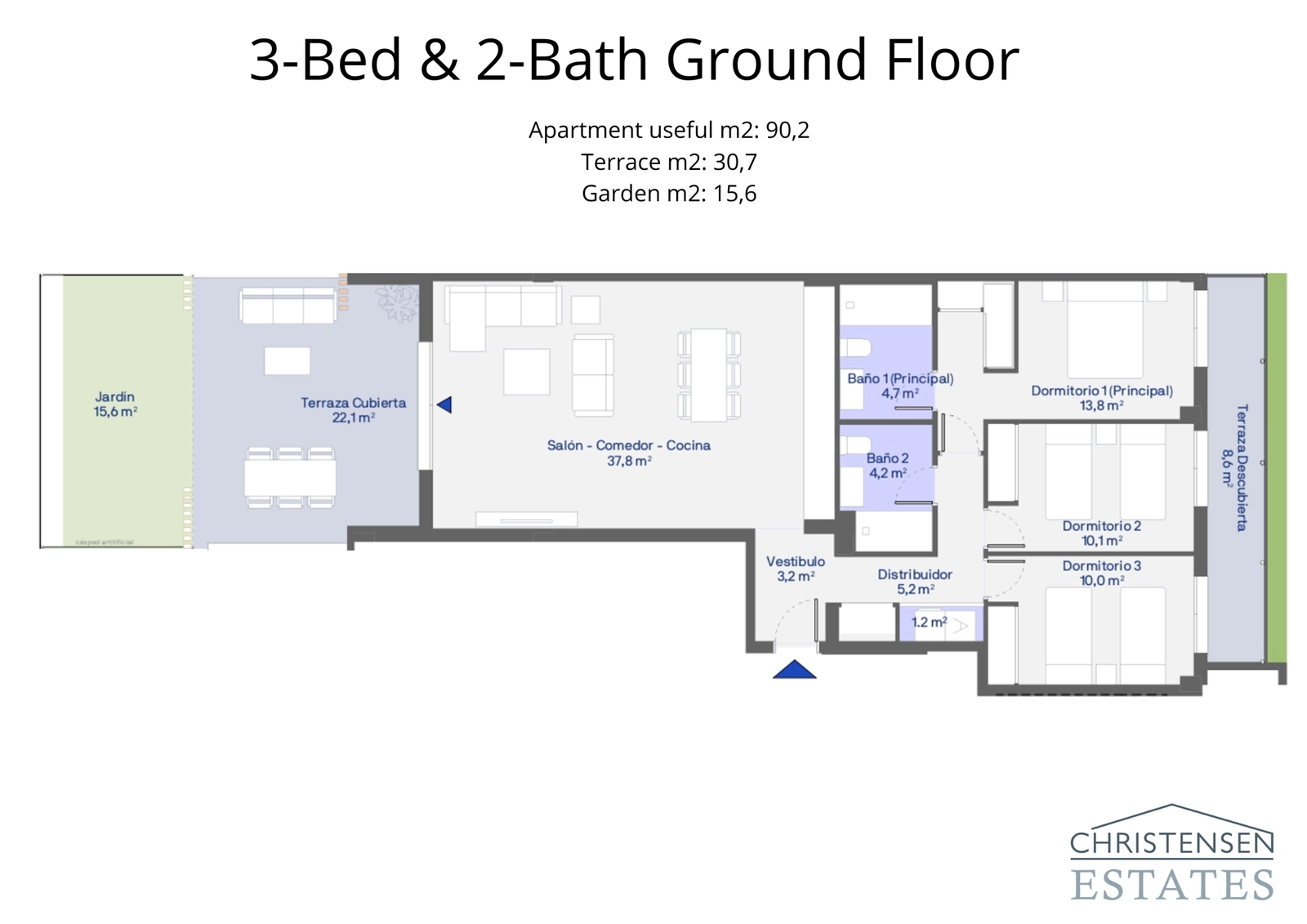 Denne bolig i stueetagen med tre soveværelser tilbyder generøse opholdsrum, der flyder problemfrit ud på en terrasse og have.