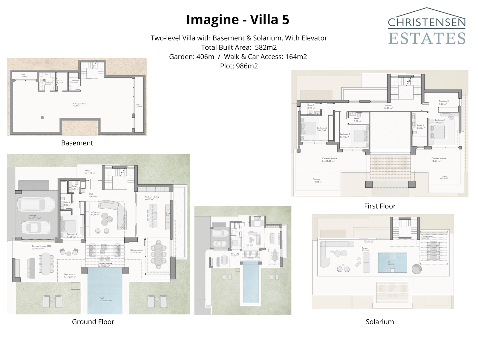 Denne plantegning viser et rummeligt design i to plan med en valgfri kælder og solarium, der optimerer pladsen til familieliv og underholdning.