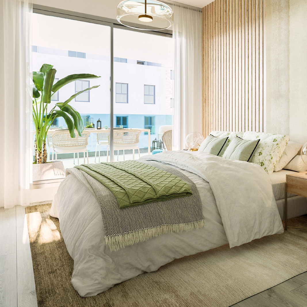 Komfortable og elegante soveværelser, der tilbyder et fredfyldt tilflugtssted med direkte adgang til private terrasser.