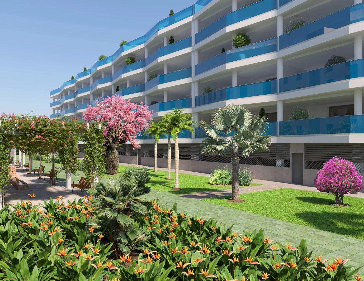 Anlagte haver giver et roligt grønt tilflugtssted, hvor beboerne kan slappe af og komme i kontakt med naturen.