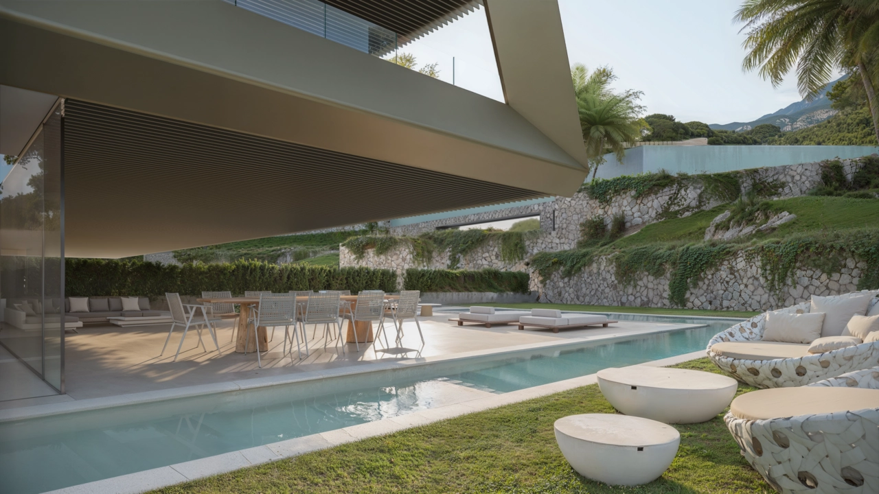 Stuelejligheder åbner ud til smukke private haver og personlige swimmingpools, perfekt til familier og udendørsliv.