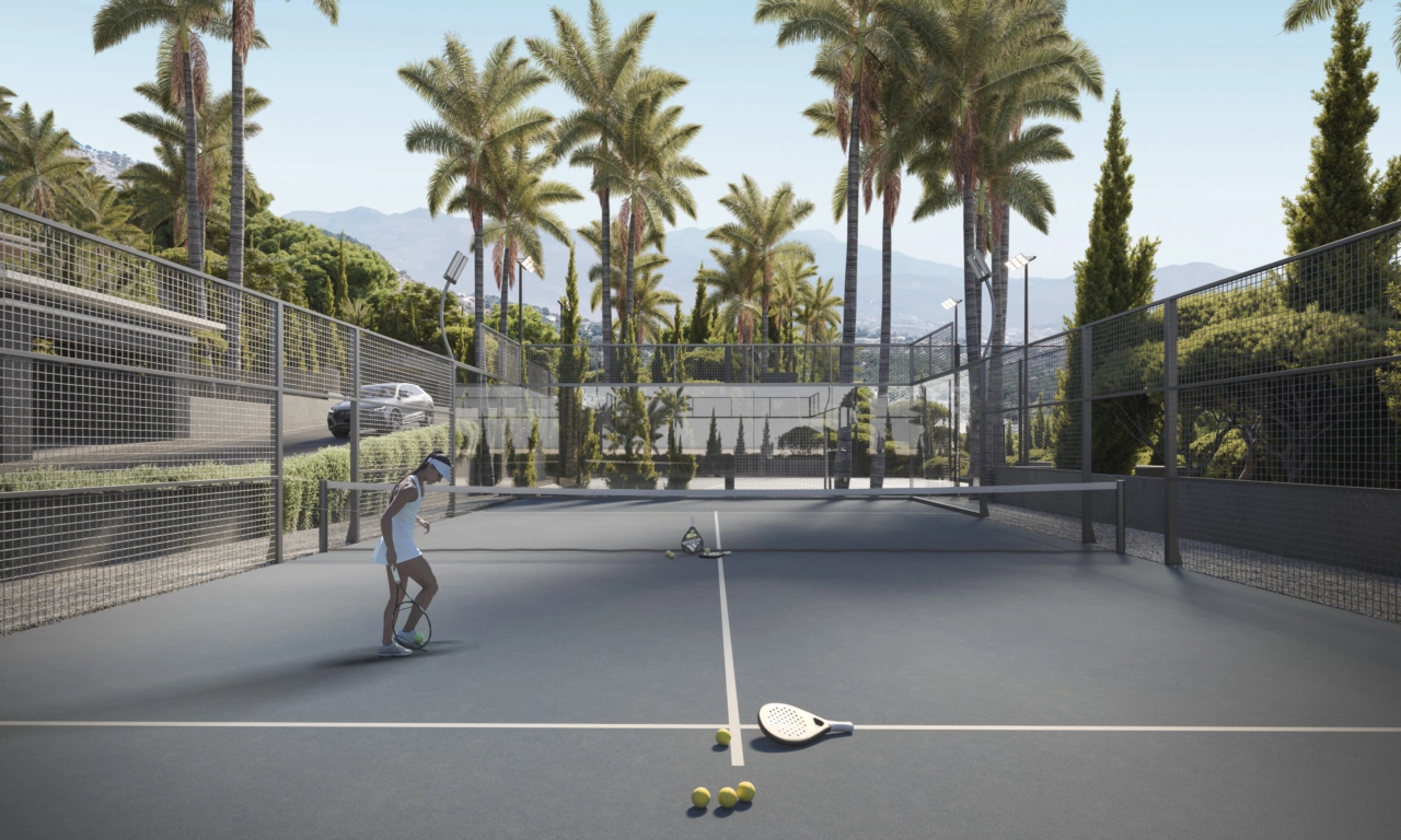Nyd en omgang padeltennis på fællesskabets private, velholdte bane.
