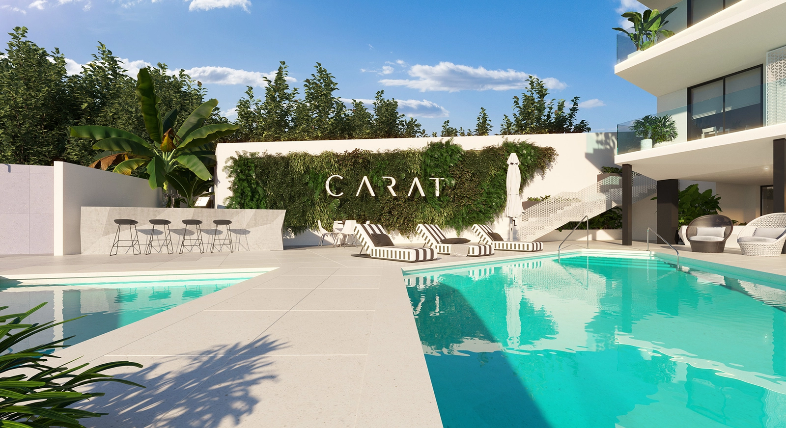 Den fælles swimmingpool og loungeområde tilbyder et perfekt tilflugtssted til solrige eftermiddage.