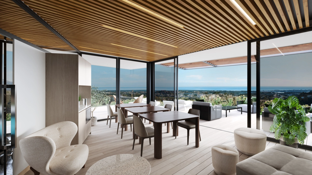 Et stilfuldt co-working område tilbyder et produktivt miljø for arbejde og møder.