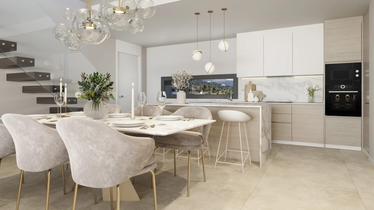 Moderne køkkener er fuldt udstyret med designerhvidevarer og -finisher af høj kvalitet.