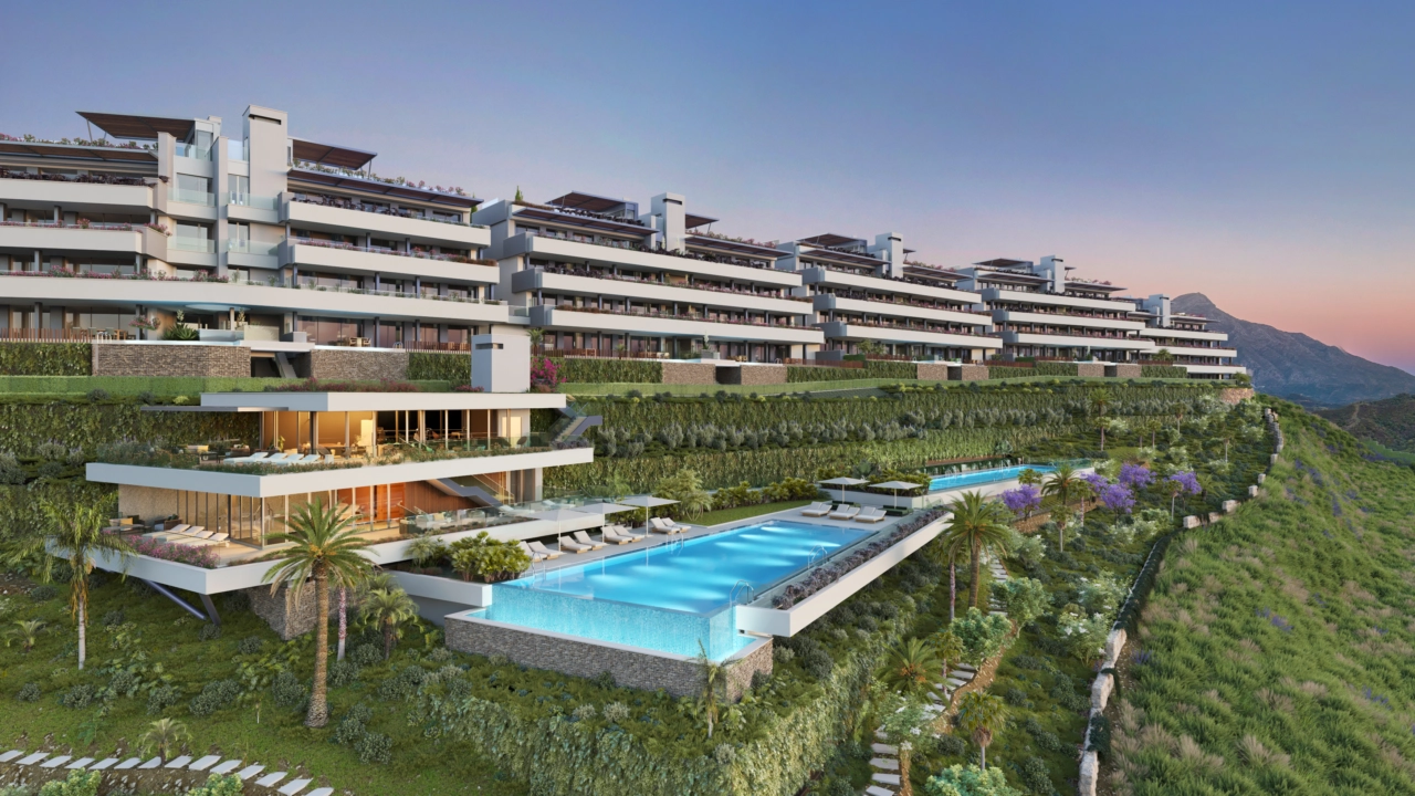 Byggeriet er harmonisk integreret i bakkerne ved Benahavís og tilbyder en eksklusiv livsstil.