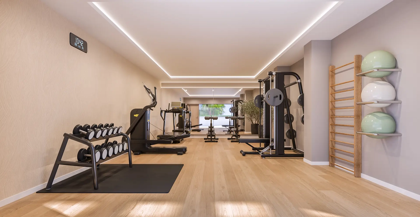 Hold dig aktiv og sund i det fuldt udstyrede fitnesscenter på stedet, der er eksklusivt tilgængeligt for beboerne.