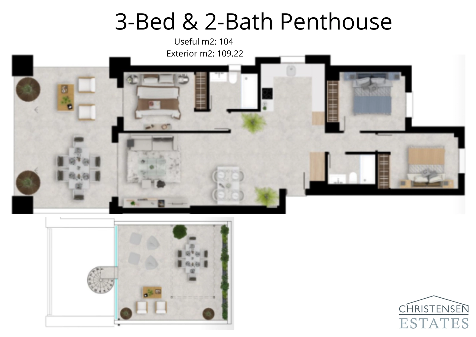 Dette ekspansive tre-værelses penthouse inkluderer et stort solarium, der tilbyder ultimativ privatliv og fantastisk udsigt over Costa del Sol.