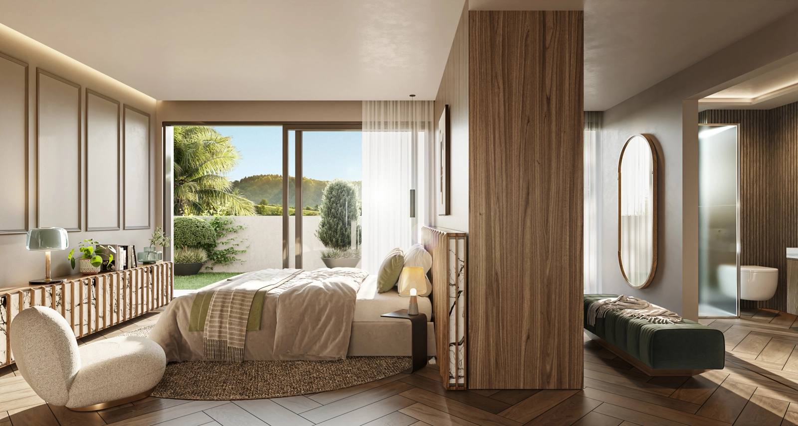 Lyse og rummelige opholdsområder er designet med elegante detaljer og store vinduer, der indrammer den fantastiske havudsigt.