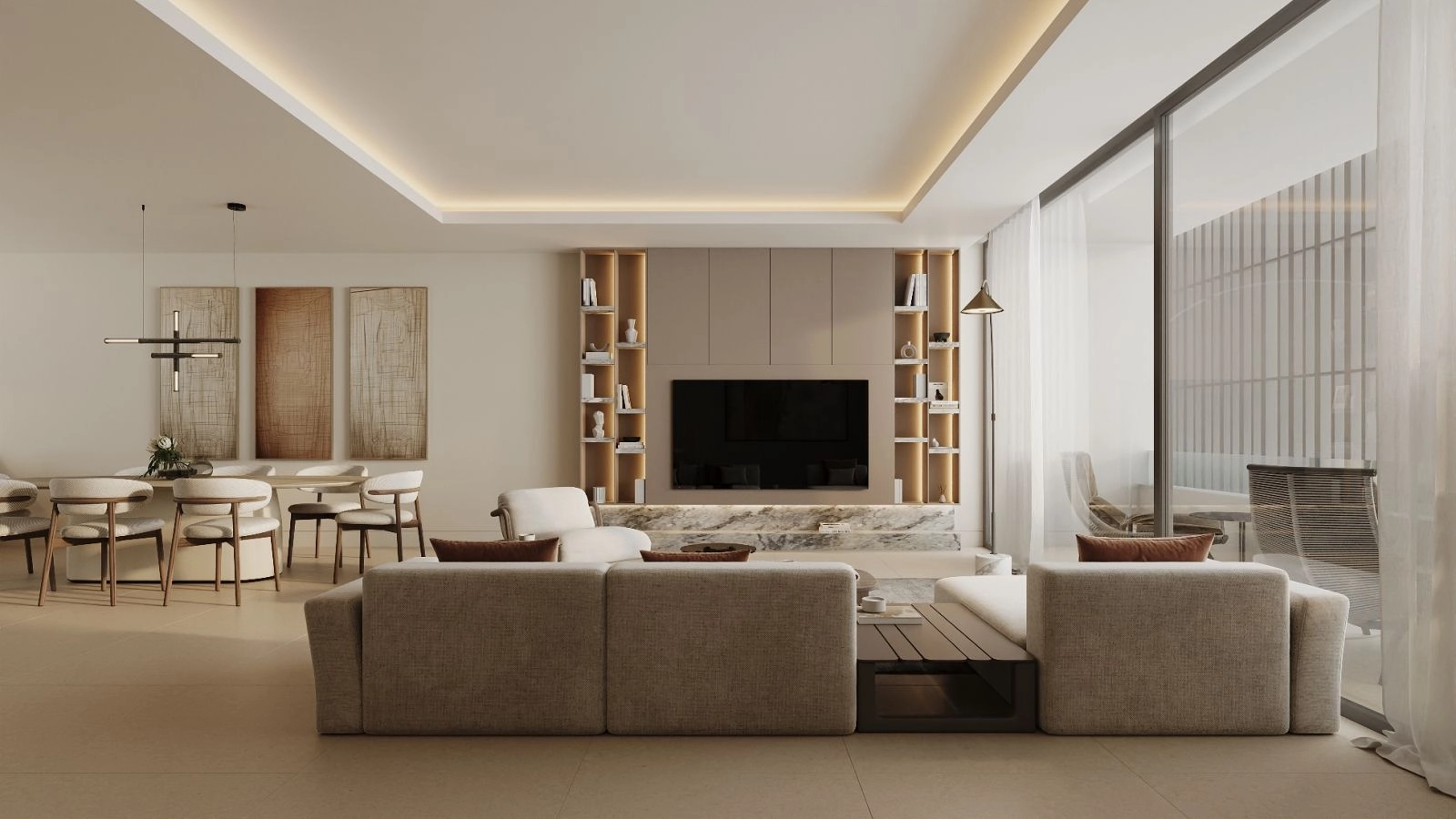 Et stort opholds- og spiseområde perfekt til at underholde gæster eller nyde stille familietid.