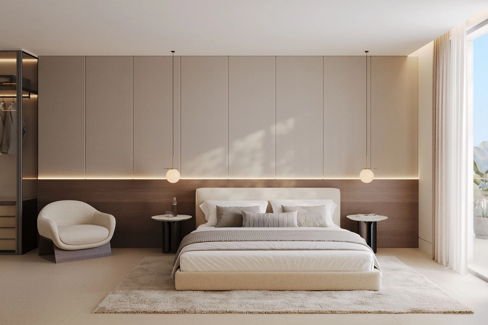 Et fredfyldt og rummeligt soveværelse designet til ultimativ komfort og afslapning.