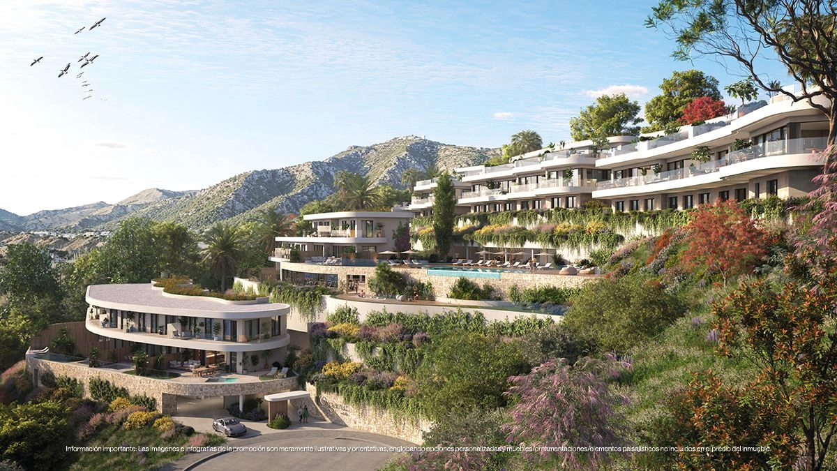 Den terrasserede arkitektur sikrer privatliv og maksimerer den fantastiske bjerg- og havudsigt for hver bolig.