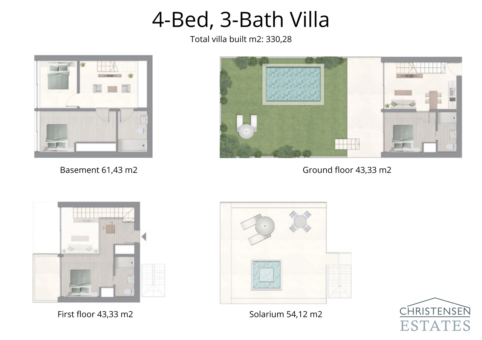Denne 4-værelses villa strækker sig over fire etager og tilbyder generøse opholdsrum og en problemfri overgang til den private have og solariet.