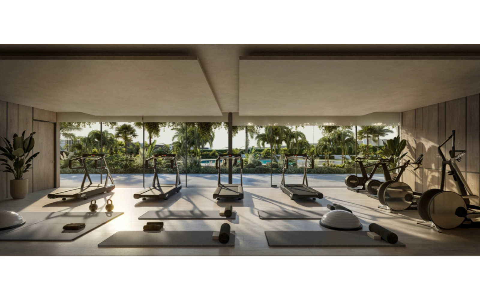 Det topmoderne fitnessrum er fuldt udstyret til din sundheds- og wellnessrutine.