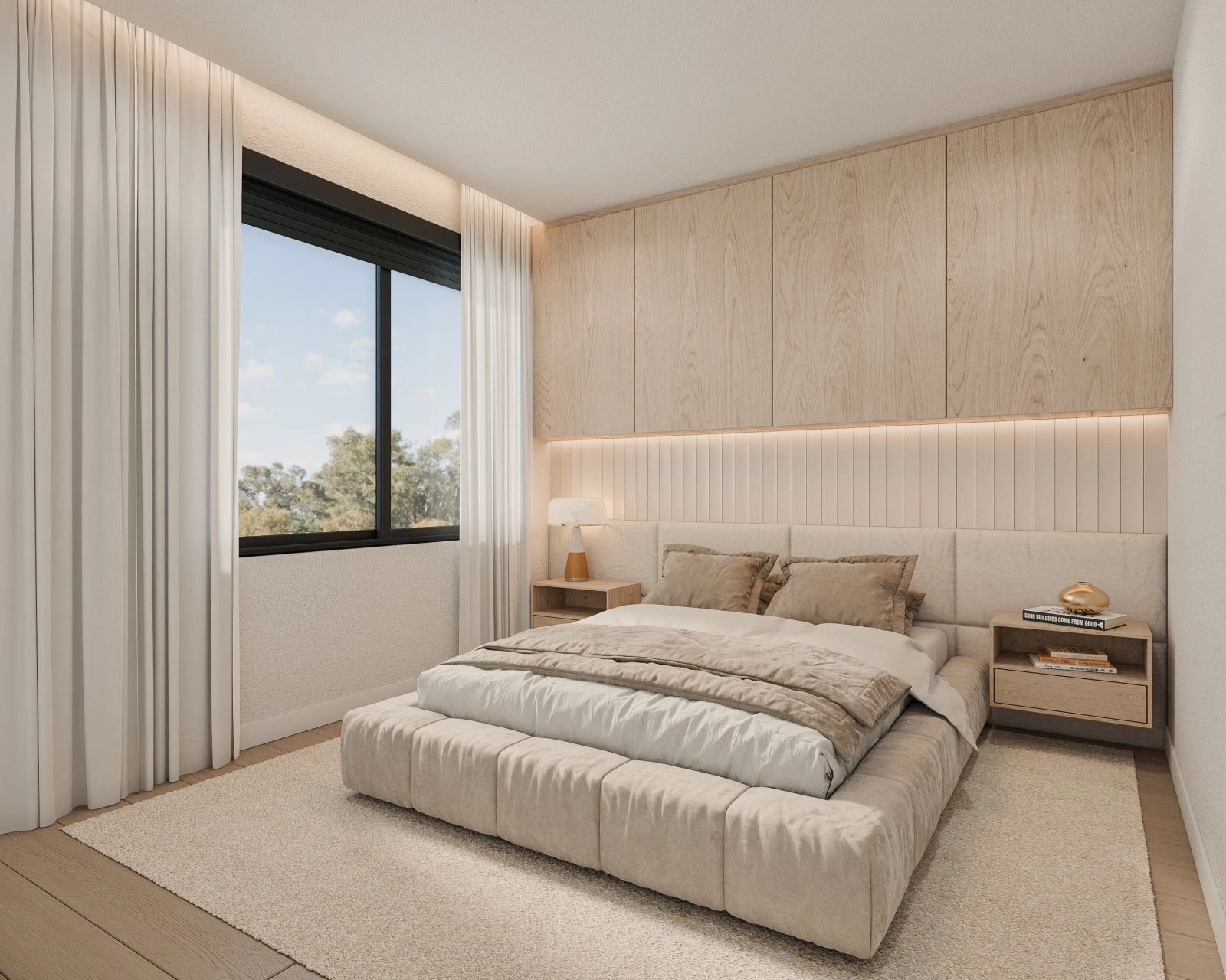 Et hyggeligt og elegant gæsteværelse designet med komfort og stil for øje.