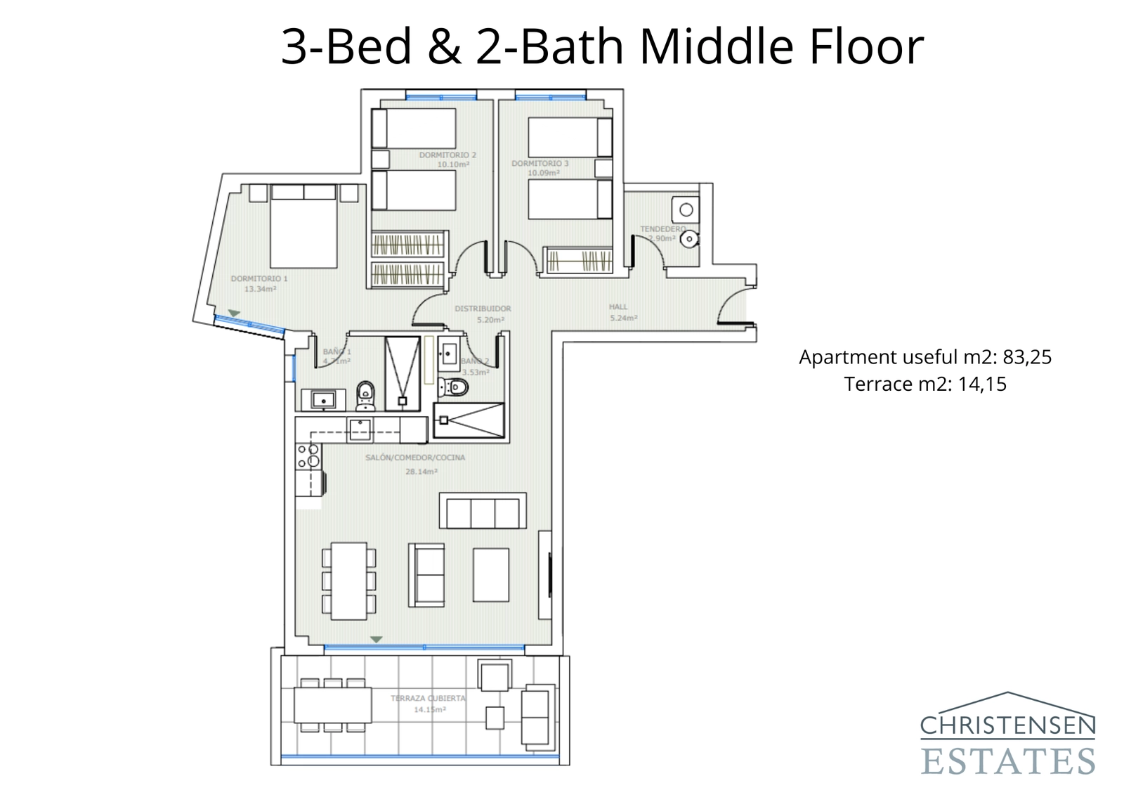En velindrettet tre-værelses bolig på mellemetage med en komfortabel indretning og en privat terrasse til at nyde udsigten.