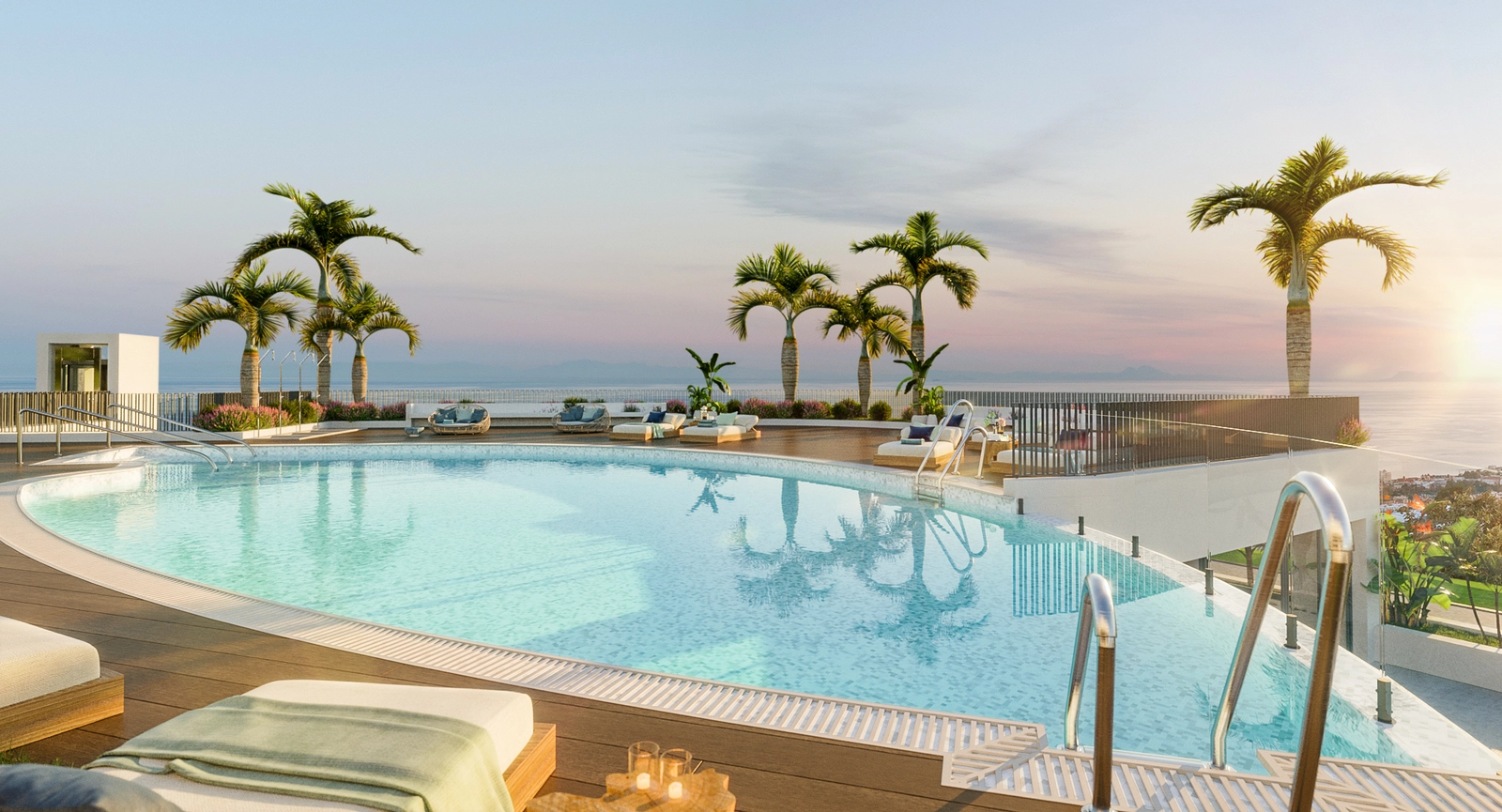 Nyd betagende solnedgange fra det smukke fælles swimmingpoolområde.