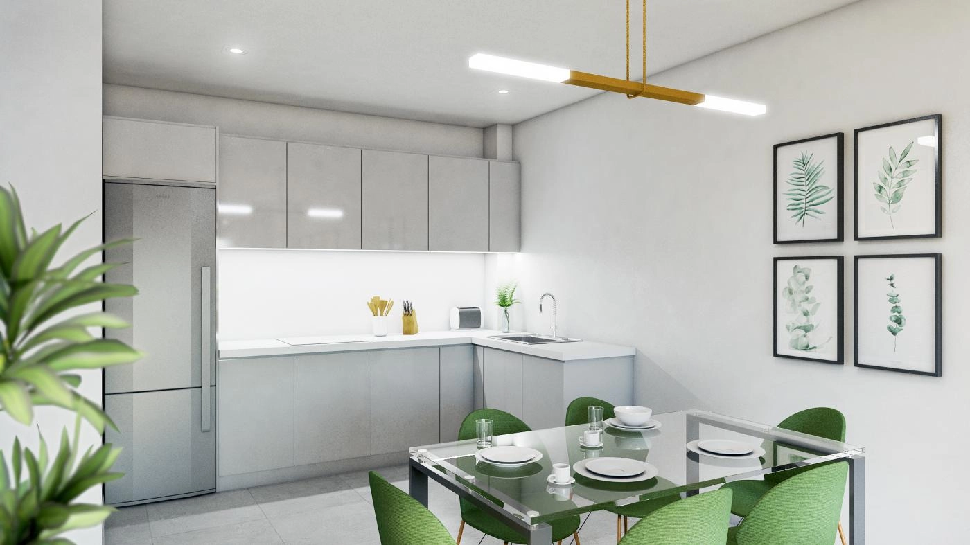 Slanke, moderne køkkener fuldt udstyret med hvidevarer og finish af høj kvalitet.