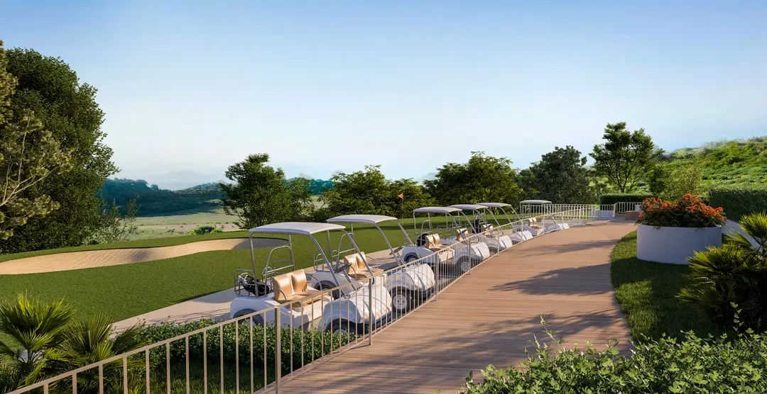 Praktisk, dedikeret parkering til golfvogne, der forbedrer den unikke golflivsstil.