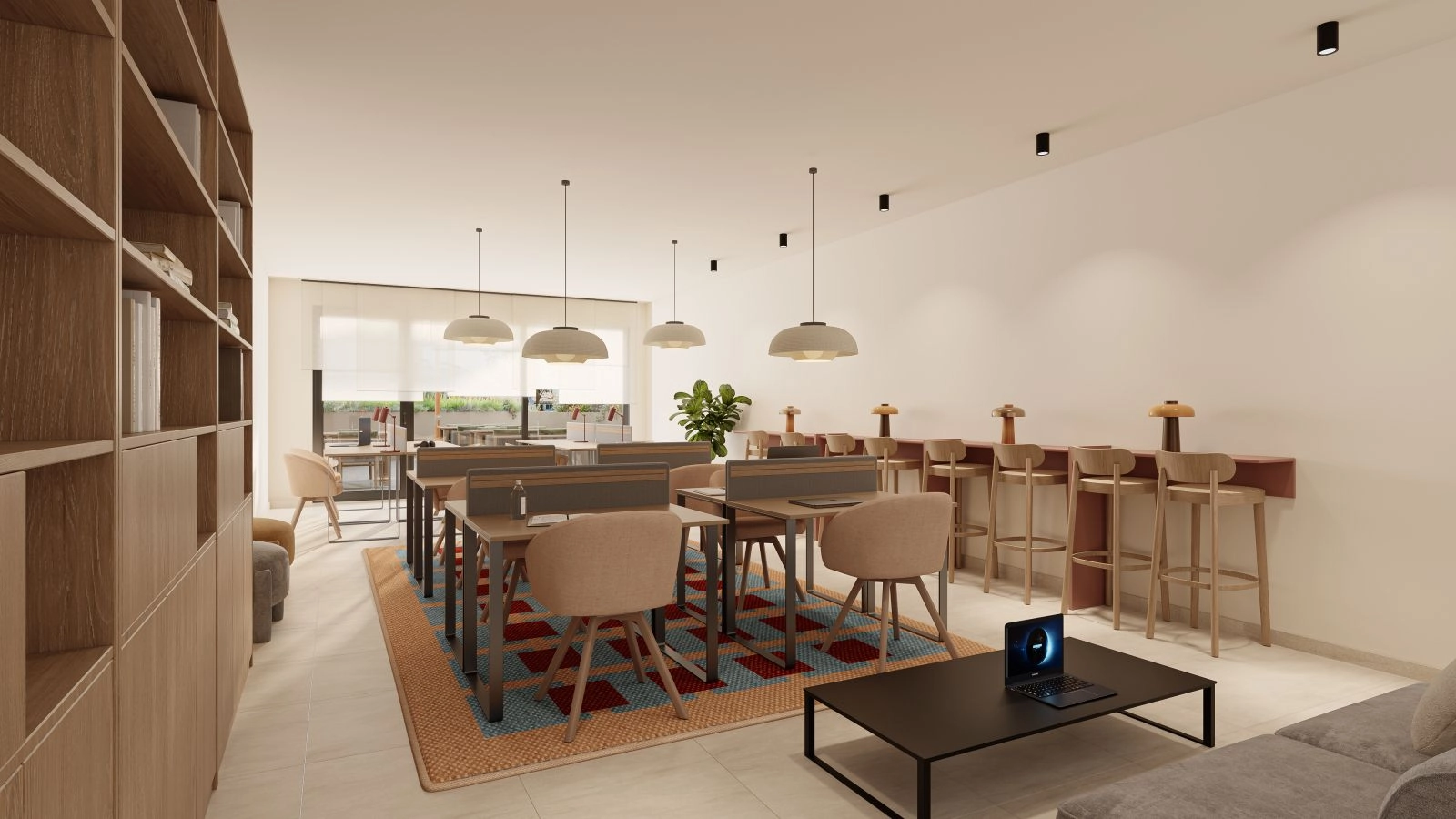 Et moderne co-working space designet til produktivitet og komfort, perfekt til den nye måde at arbejde på.