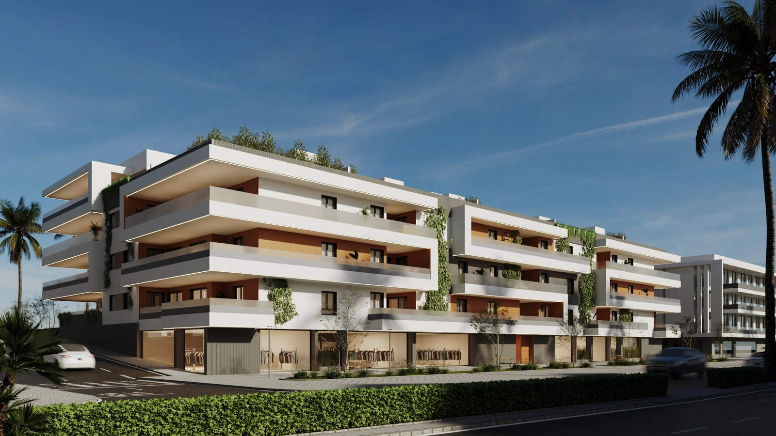 Udviklingens moderne arkitektur skiller sig ud i centrum af San Pedro.