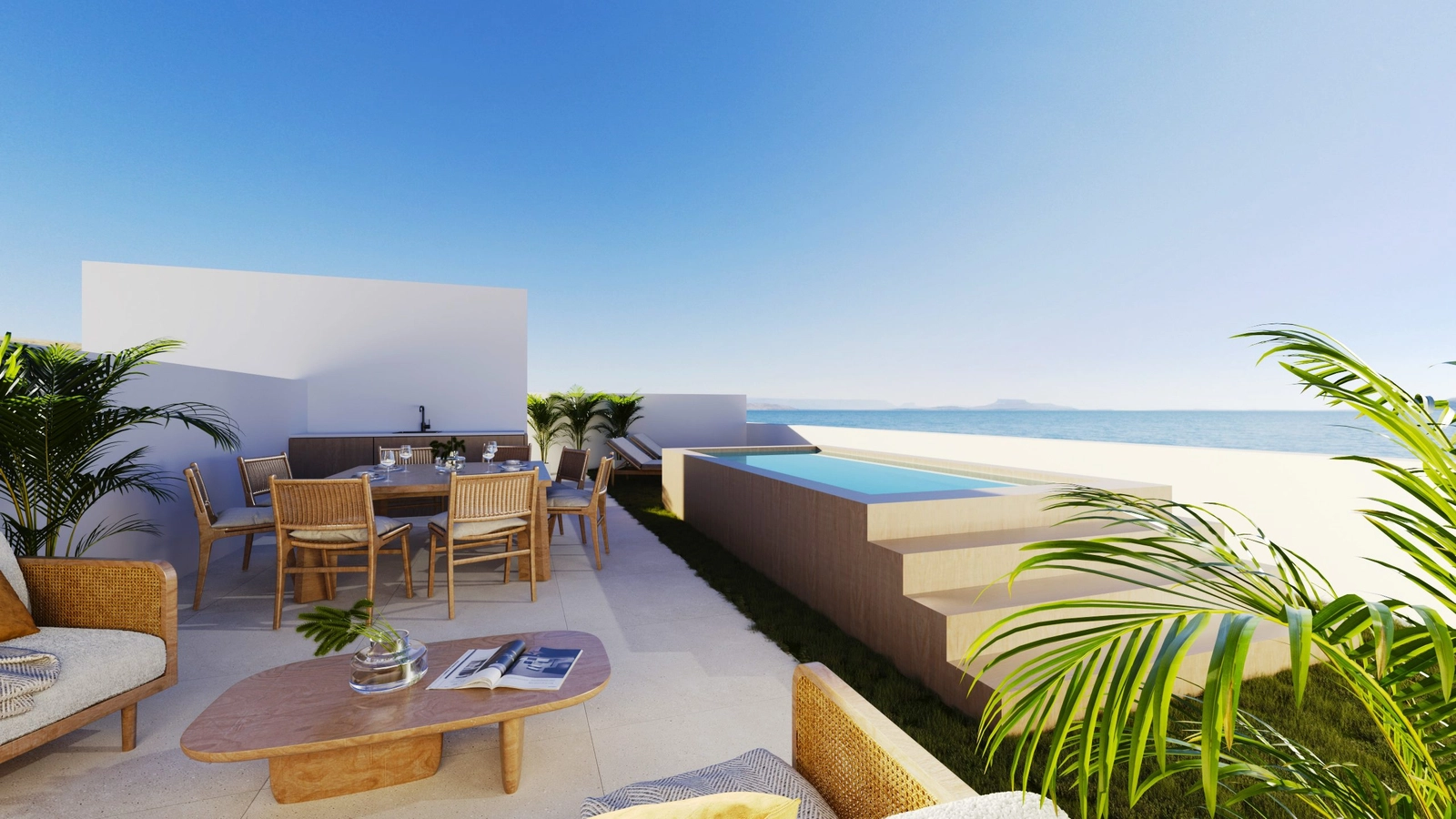 Penthouselejligheder har utrolige solarier med valgfri private pools og havudsigt.