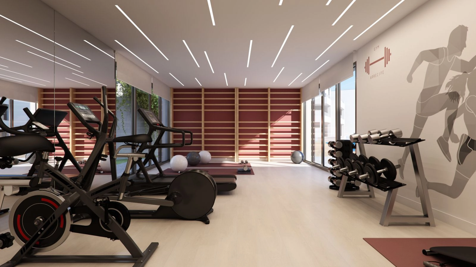 Hold dig aktiv og sund i det fuldt udstyrede private fitnessrum for beboere.