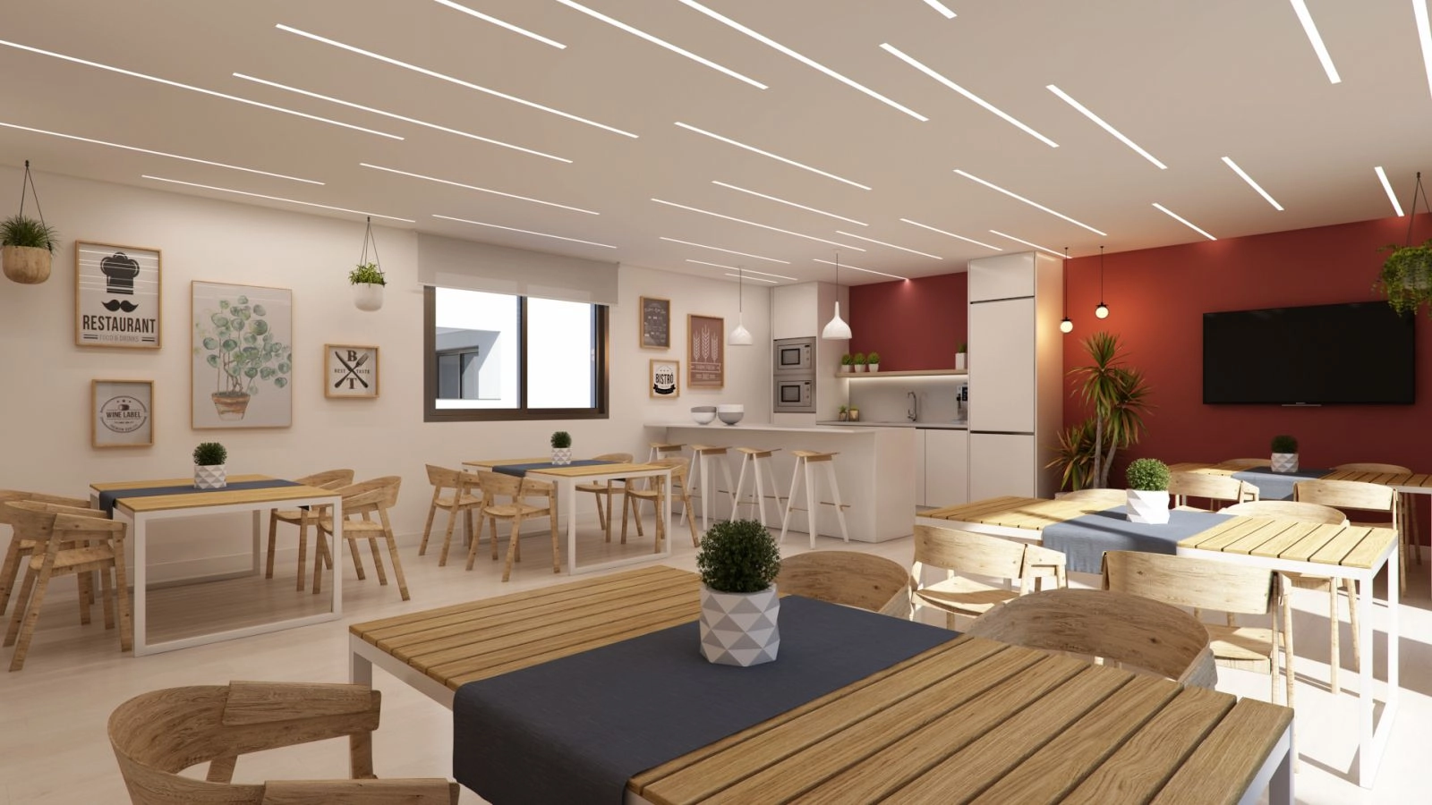 En alsidig co-working og gourmetlounge, hvor beboere kan arbejde, mødes eller slappe af i komfort.