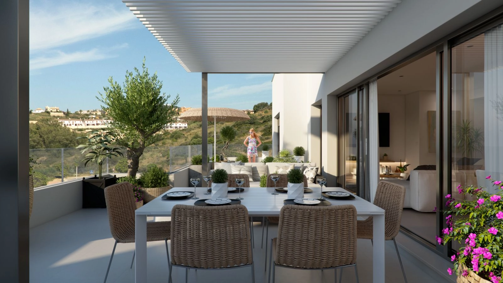 Nyd middage med familie og venner på din private terrasse, omgivet af smuk natur og havbriser.