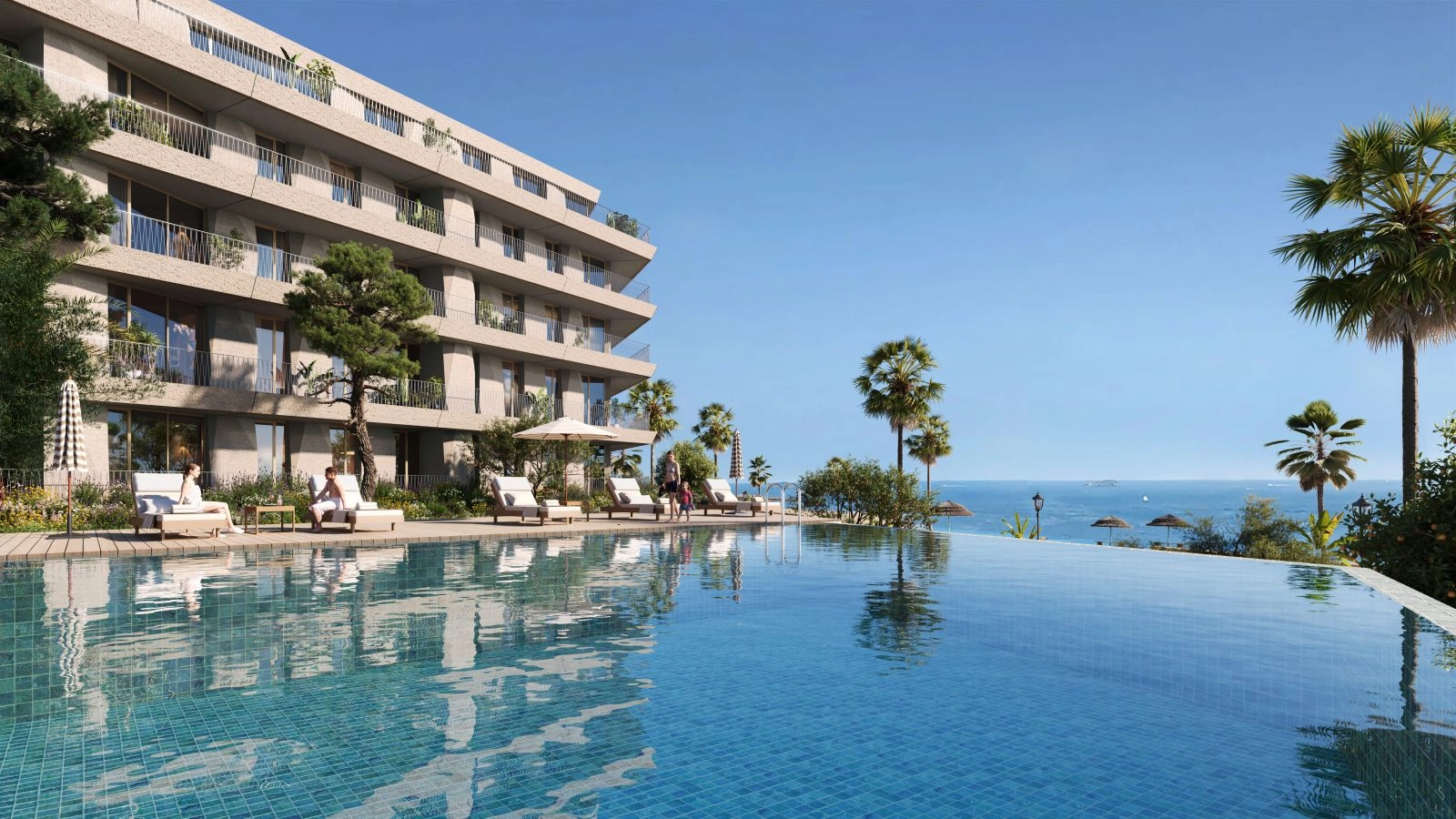 Slap af ved infinity-swimmingpoolen med panoramaudsigt over Costa del Sol-kystlinjen.