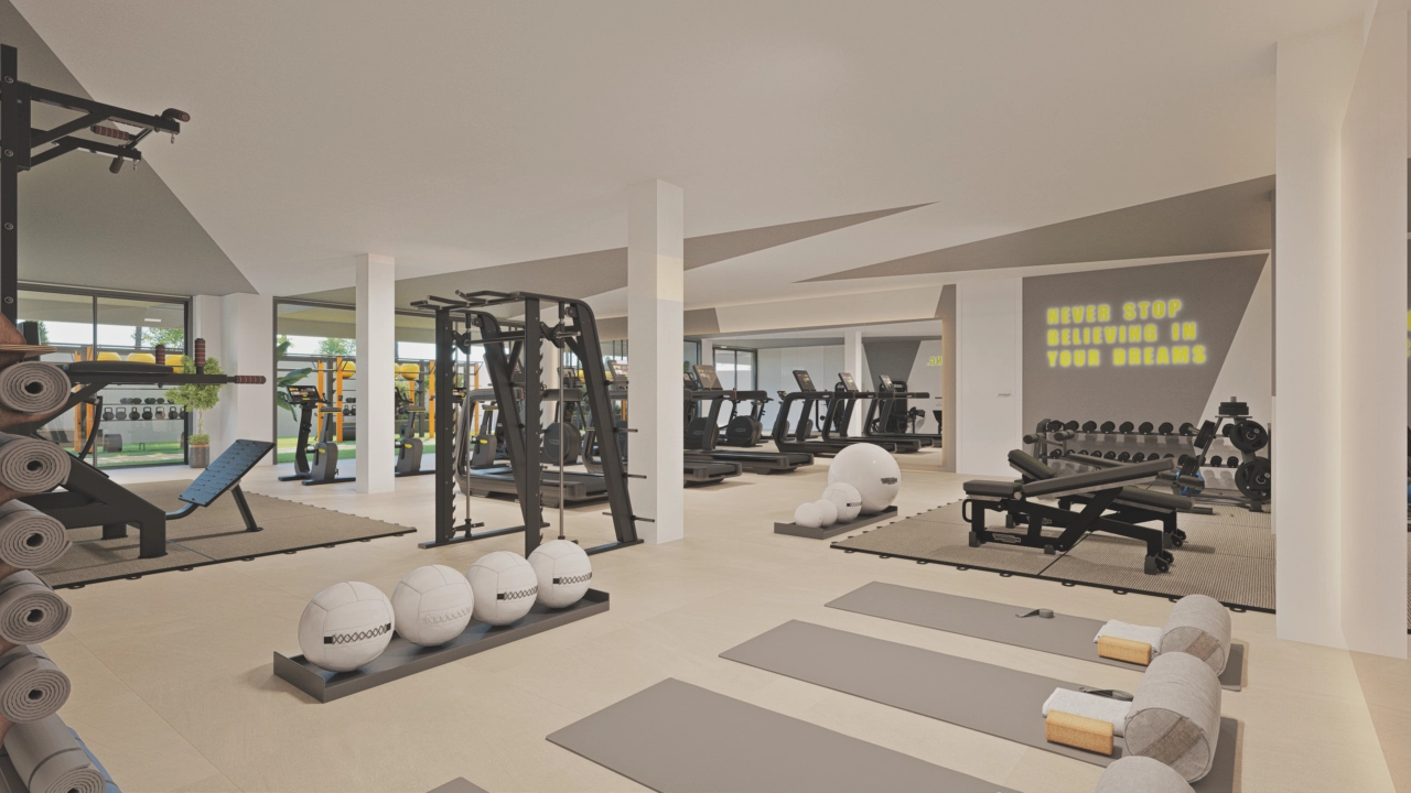 Et topmoderne fitnesscenter med et bredt udvalg af udstyr til at understøtte en aktiv og sund livsstil.