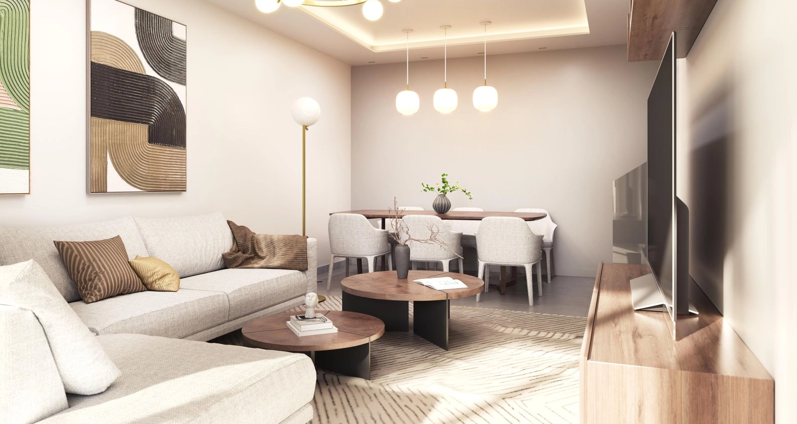 Opholdsstuen er designet for komfort, fyldt med naturligt lys og moderne elegance.