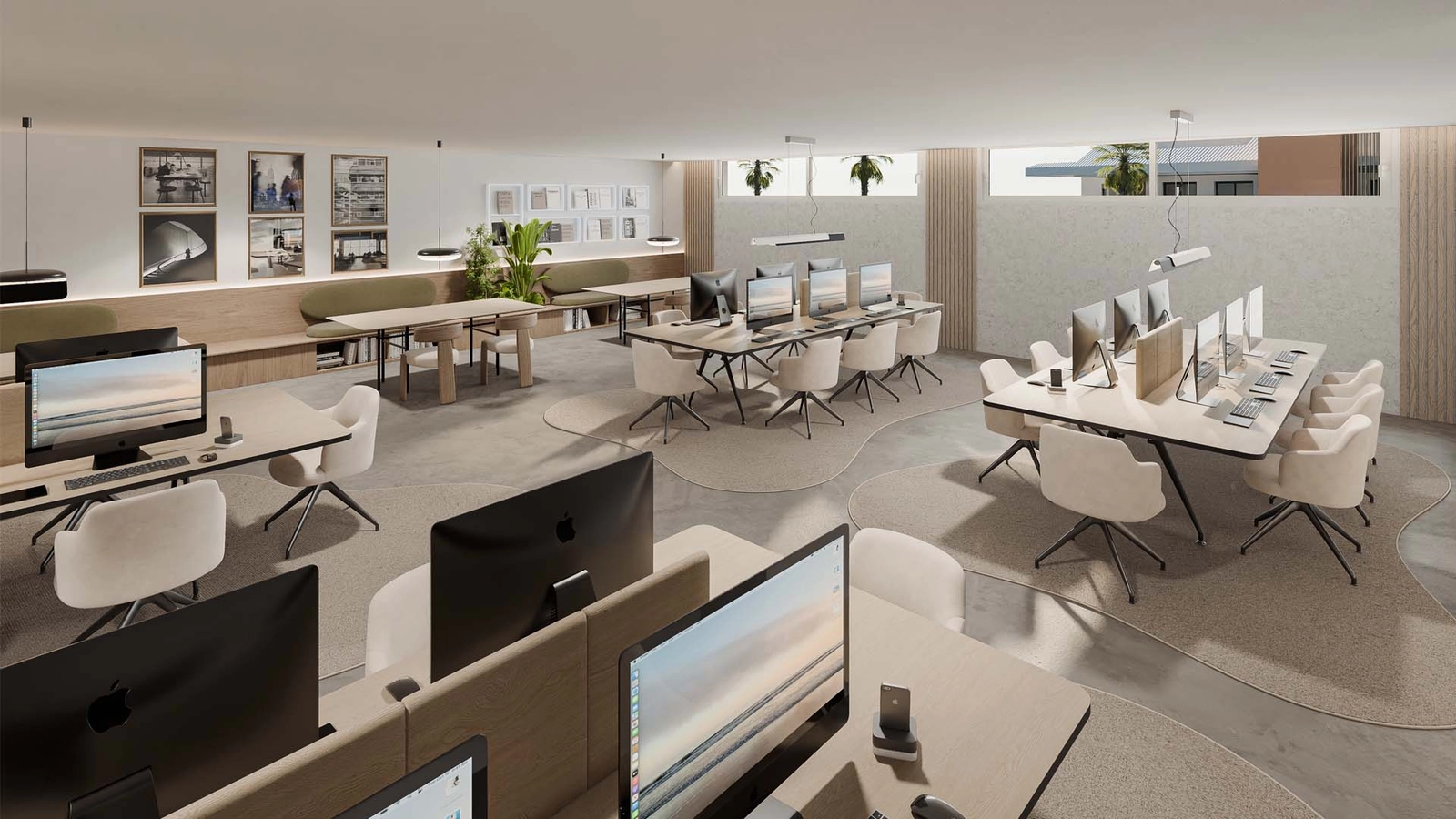 Et moderne og inspirerende co-working space for beboere, der arbejder hjemmefra.