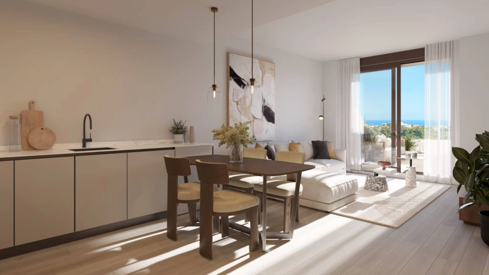 Et åbent køkken- og spiseområde, perfekt til at underholde gæster eller nyde rolige familiemåltider.