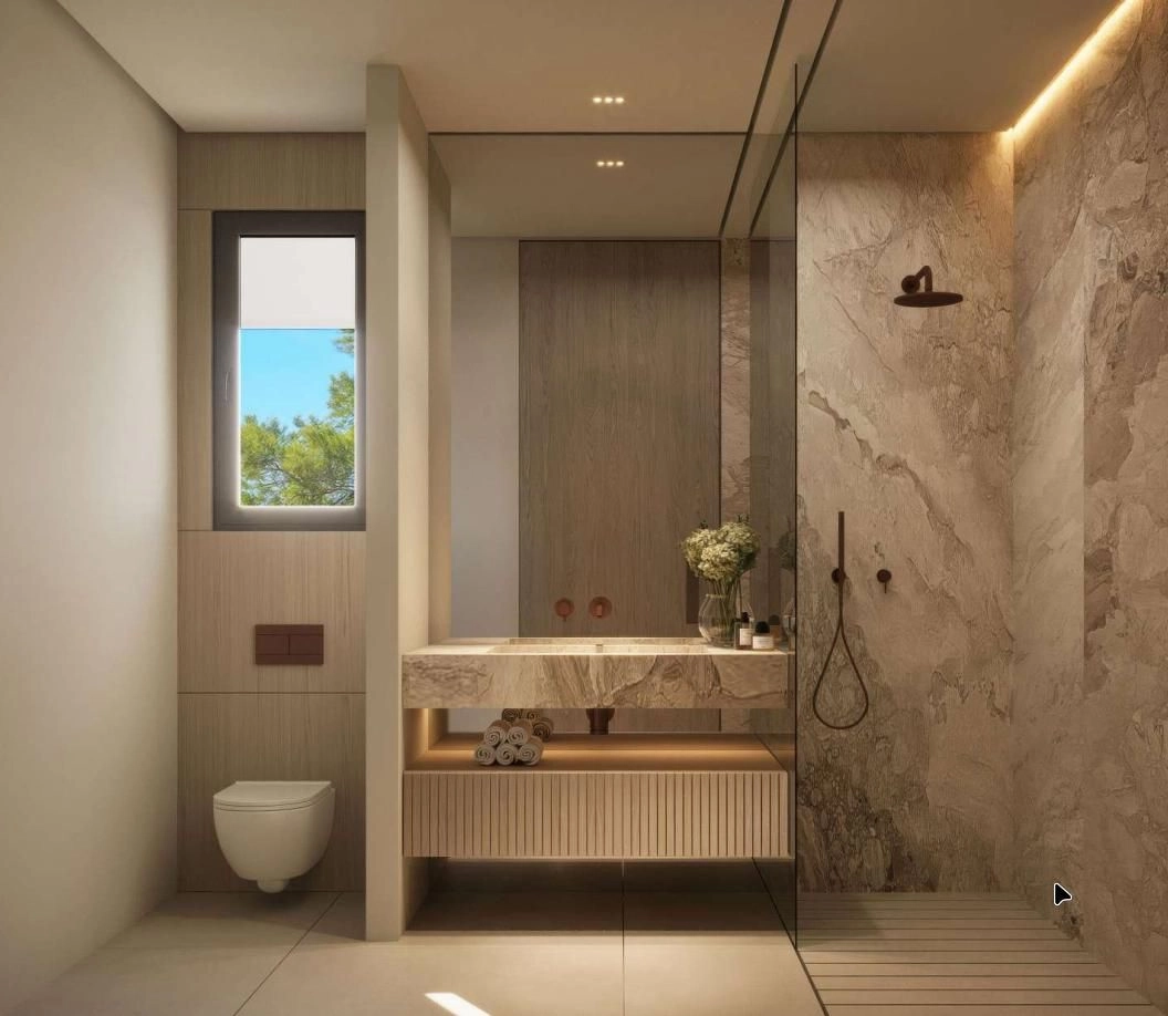 Moderne badeværelser med materialer af høj kvalitet og en spa-lignende atmosfære.