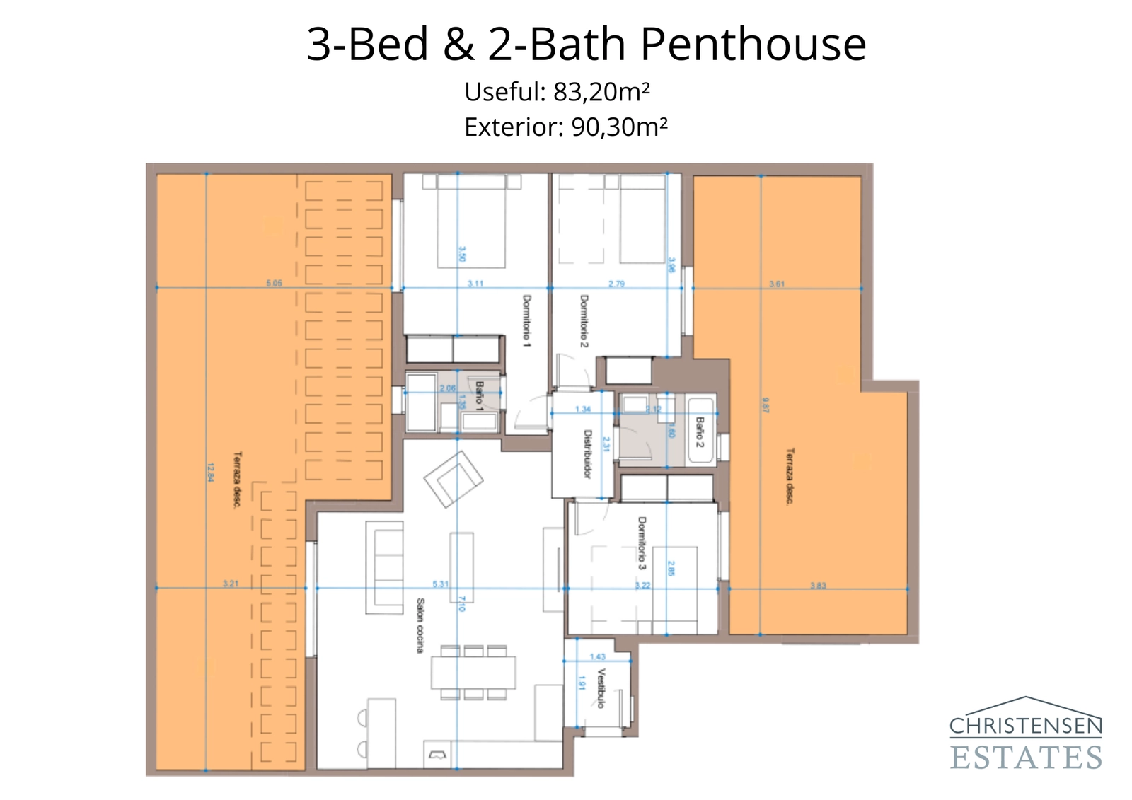 En enestående penthouse-indretning med tre soveværelser, der byder på rummelige interiører og flere terrasser til at nyde solen og den storslåede udsigt over Costa del Sol.
